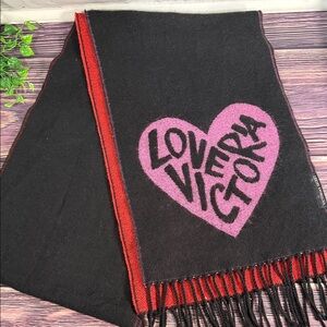 Victoria Secret VS Red Pink Black Love Shawl Scarf  85”x12” Valentines Day